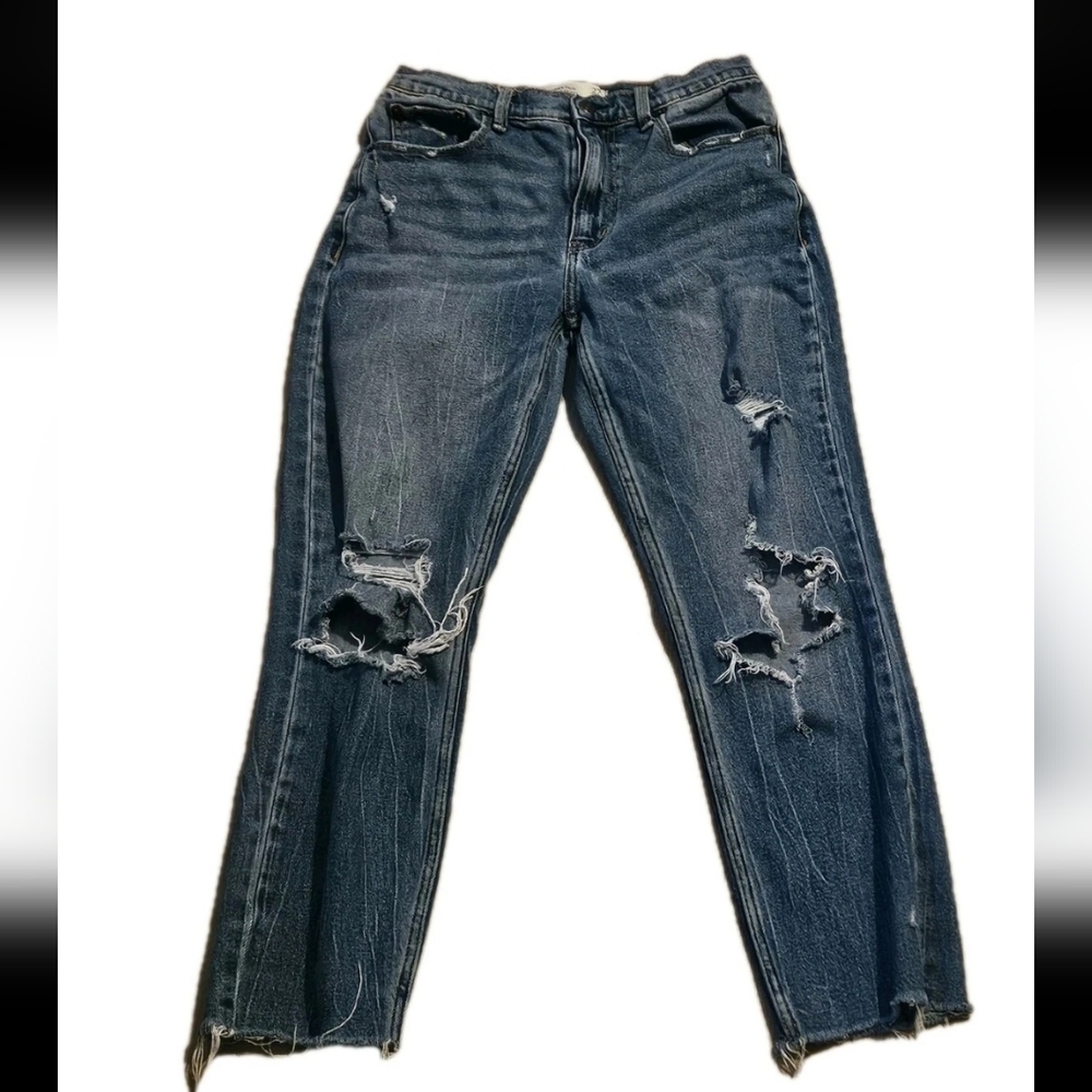 Abercrombie & Fitch Women's Sz 27/4r Mom Jeans Distressed Raw Hem - Picture 2 of 4